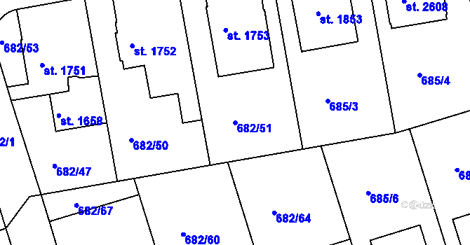 Parcela st. 682/51 v KÚ Jičín, Katastrální mapa