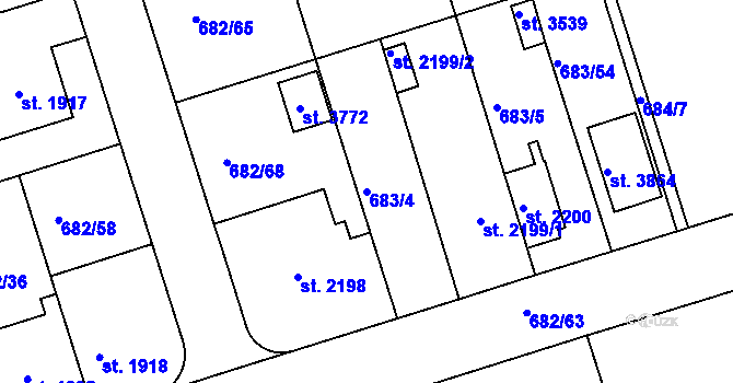 Parcela st. 683/4 v KÚ Jičín, Katastrální mapa