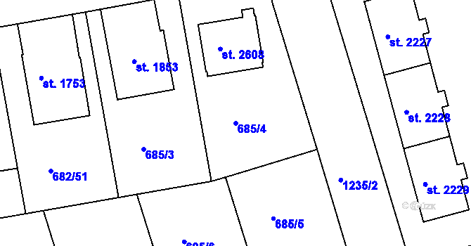Parcela st. 685/4 v KÚ Jičín, Katastrální mapa