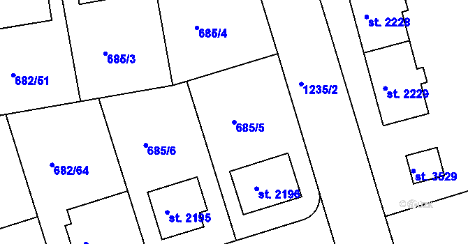 Parcela st. 685/5 v KÚ Jičín, Katastrální mapa