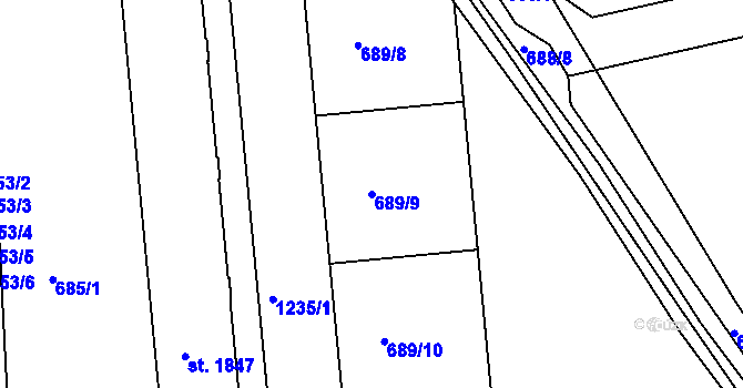 Parcela st. 689/9 v KÚ Jičín, Katastrální mapa