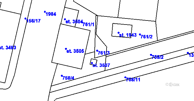 Parcela st. 761/3 v KÚ Jičín, Katastrální mapa