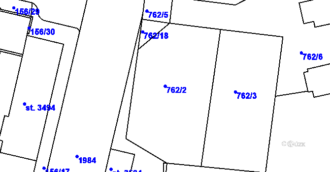 Parcela st. 762/2 v KÚ Jičín, Katastrální mapa