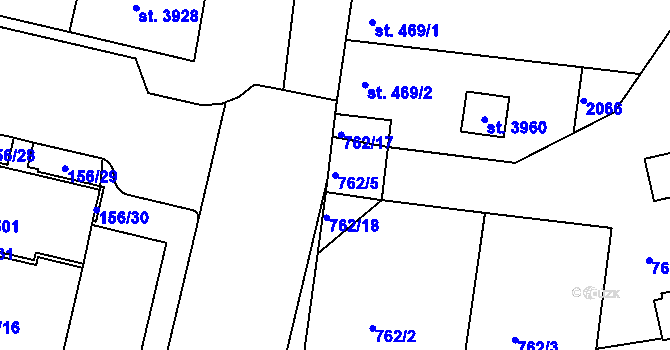 Parcela st. 762/5 v KÚ Jičín, Katastrální mapa