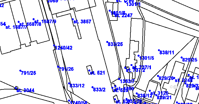 Parcela st. 833/2 v KÚ Jičín, Katastrální mapa