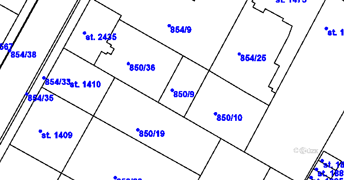 Parcela st. 850/9 v KÚ Jičín, Katastrální mapa