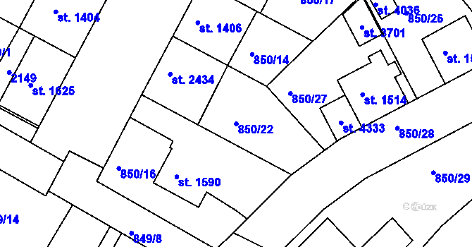Parcela st. 850/22 v KÚ Jičín, Katastrální mapa