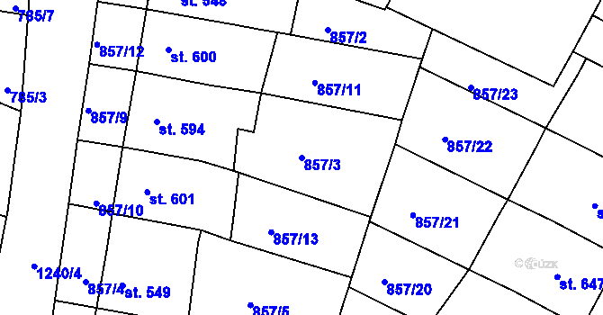 Parcela st. 857/3 v KÚ Jičín, Katastrální mapa