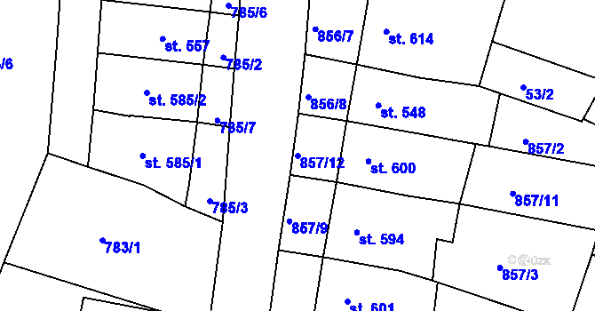 Parcela st. 857/12 v KÚ Jičín, Katastrální mapa
