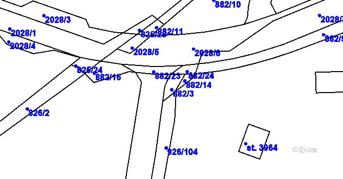 Parcela st. 882/3 v KÚ Jičín, Katastrální mapa
