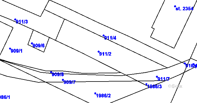 Parcela st. 911/2 v KÚ Jičín, Katastrální mapa
