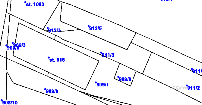 Parcela st. 911/3 v KÚ Jičín, Katastrální mapa