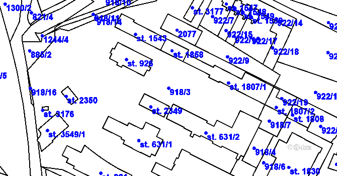 Parcela st. 918/3 v KÚ Jičín, Katastrální mapa