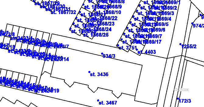 Parcela st. 934/3 v KÚ Jičín, Katastrální mapa