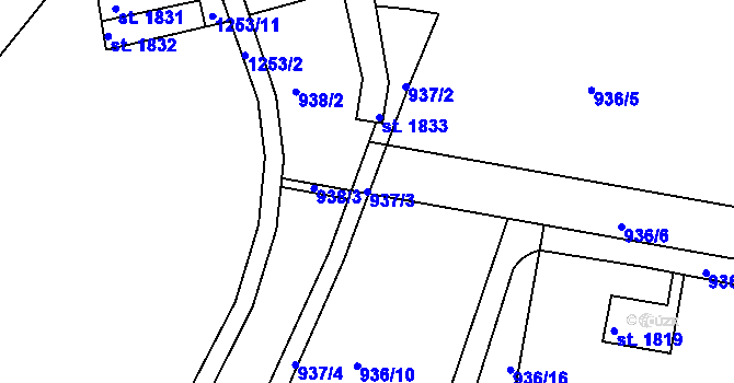 Parcela st. 937/3 v KÚ Jičín, Katastrální mapa