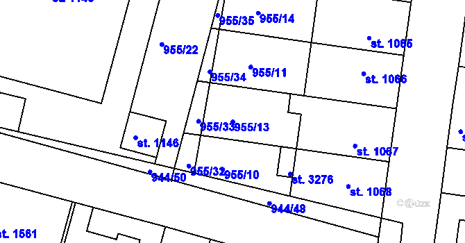 Parcela st. 955/13 v KÚ Jičín, Katastrální mapa