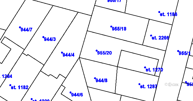 Parcela st. 955/20 v KÚ Jičín, Katastrální mapa
