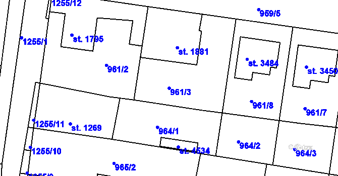 Parcela st. 961/3 v KÚ Jičín, Katastrální mapa