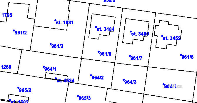 Parcela st. 961/8 v KÚ Jičín, Katastrální mapa