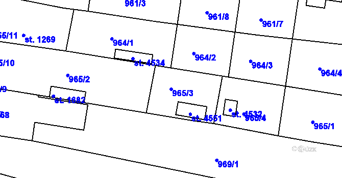 Parcela st. 965/3 v KÚ Jičín, Katastrální mapa