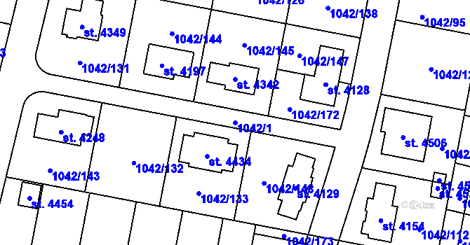 Parcela st. 1042/1 v KÚ Jičín, Katastrální mapa