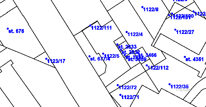 Parcela st. 1122/5 v KÚ Jičín, Katastrální mapa