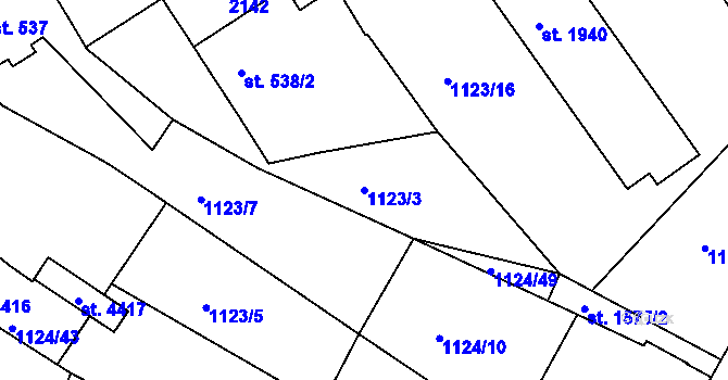 Parcela st. 1123/3 v KÚ Jičín, Katastrální mapa