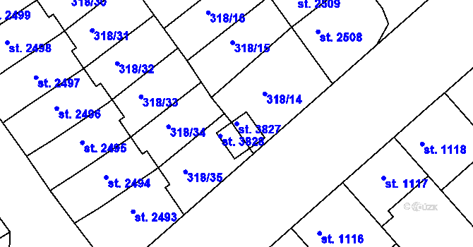 Parcela st. 3827 v KÚ Jičín, Katastrální mapa