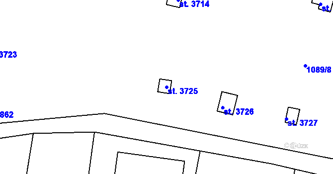 Parcela st. 3725 v KÚ Jičín, Katastrální mapa