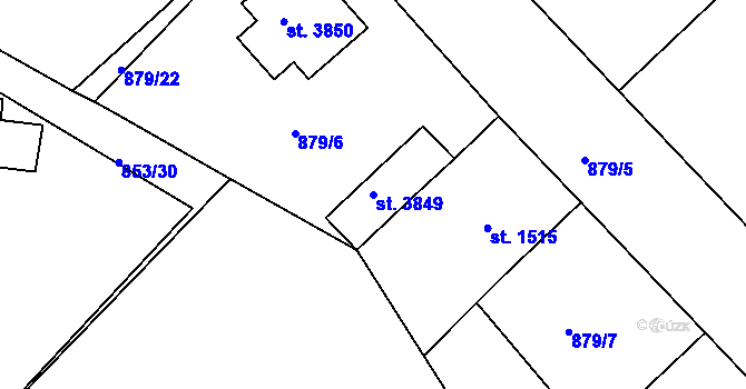 Parcela st. 3849 v KÚ Jičín, Katastrální mapa