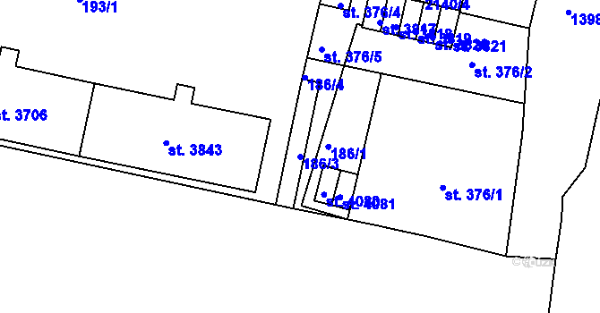 Parcela st. 186/3 v KÚ Jičín, Katastrální mapa