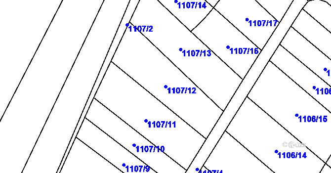 Parcela st. 1107/12 v KÚ Jičín, Katastrální mapa