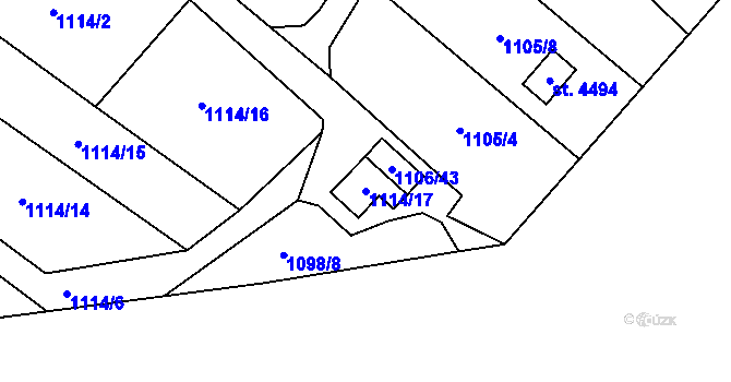 Parcela st. 1114/17 v KÚ Jičín, Katastrální mapa