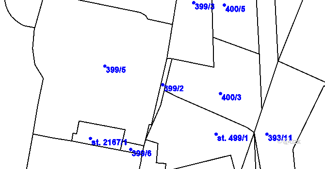 Parcela st. 399/2 v KÚ Jičín, Katastrální mapa