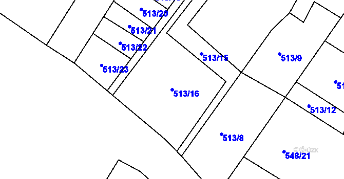 Parcela st. 513/16 v KÚ Jičín, Katastrální mapa