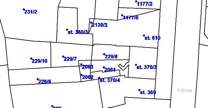 Parcela st. 229/8 v KÚ Jičín, Katastrální mapa
