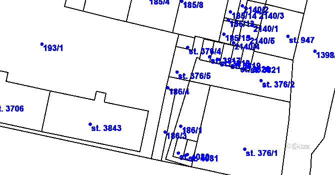 Parcela st. 186/4 v KÚ Jičín, Katastrální mapa