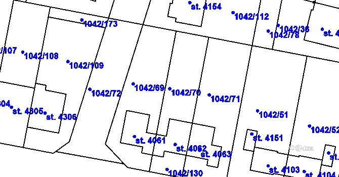 Parcela st. 1042/70 v KÚ Jičín, Katastrální mapa