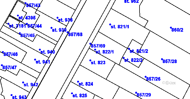 Parcela st. 822/1 v KÚ Jičín, Katastrální mapa