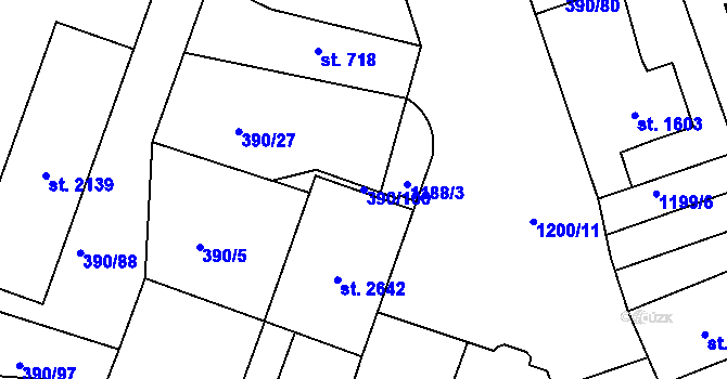 Parcela st. 390/100 v KÚ Jičín, Katastrální mapa