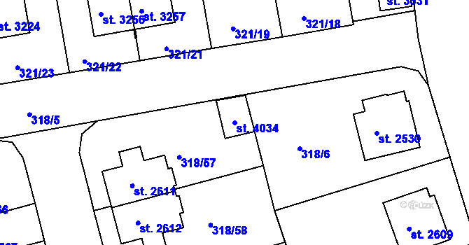 Parcela st. 4034 v KÚ Jičín, Katastrální mapa