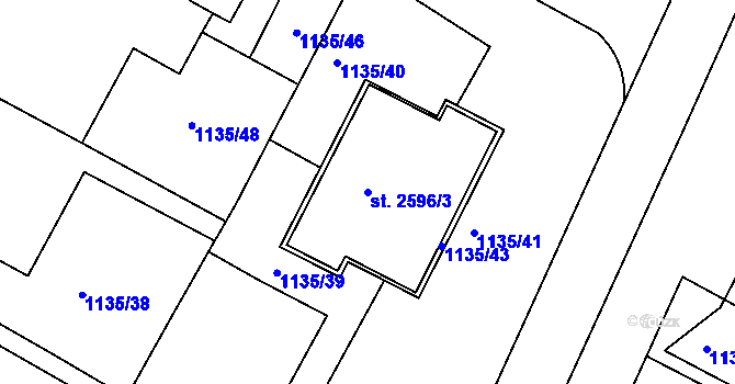 Parcela st. 2596/3 v KÚ Jičín, Katastrální mapa