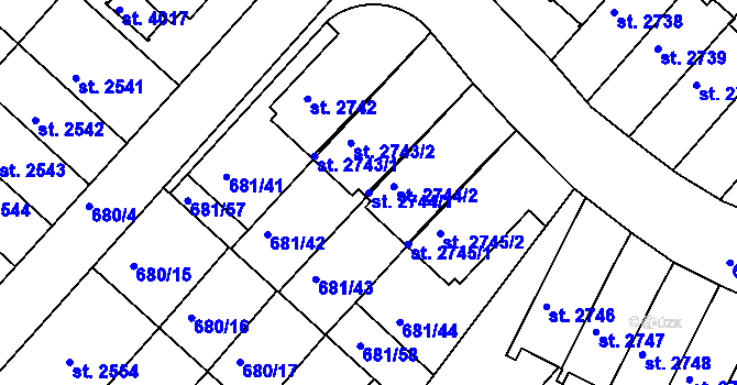 Parcela st. 2744/1 v KÚ Jičín, Katastrální mapa