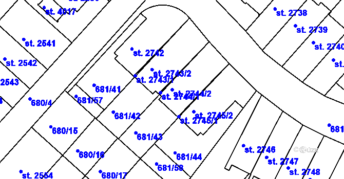 Parcela st. 2744/2 v KÚ Jičín, Katastrální mapa