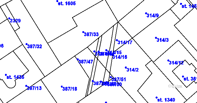 Parcela st. 314/14 v KÚ Jičín, Katastrální mapa