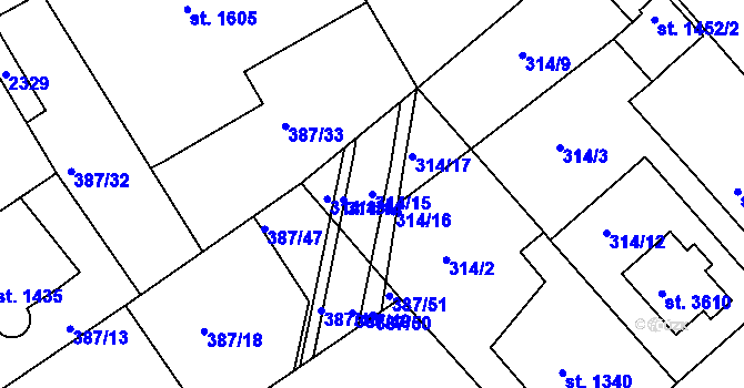 Parcela st. 314/15 v KÚ Jičín, Katastrální mapa