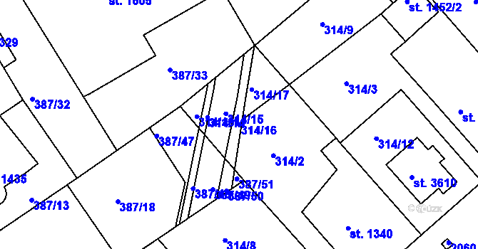 Parcela st. 314/16 v KÚ Jičín, Katastrální mapa