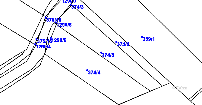 Parcela st. 374/5 v KÚ Jičín, Katastrální mapa