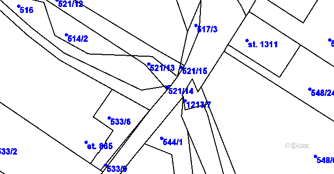 Parcela st. 521/14 v KÚ Jičín, Katastrální mapa