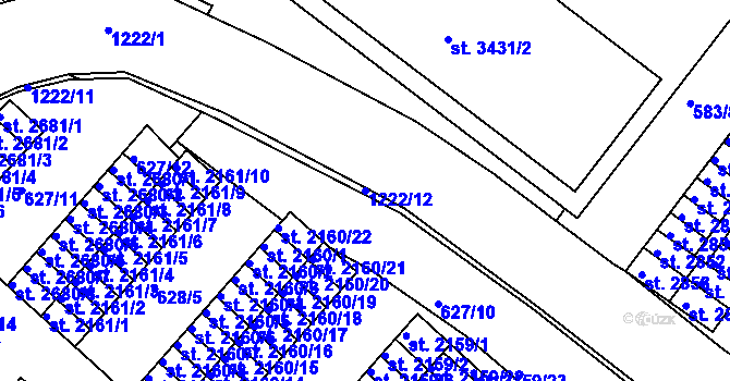 Parcela st. 1222/12 v KÚ Jičín, Katastrální mapa